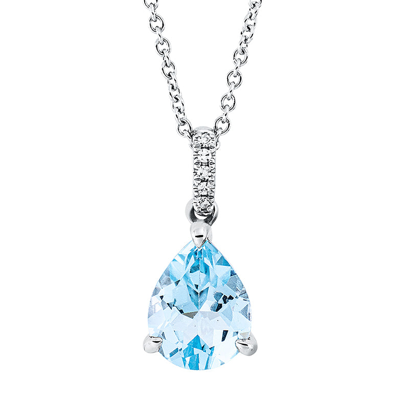 Collier 18 kt WG, mit ZÖ 42 cm, 5 Dia. 0,02 ct, TW-si, 1 Topas 1,89 ct sky blue