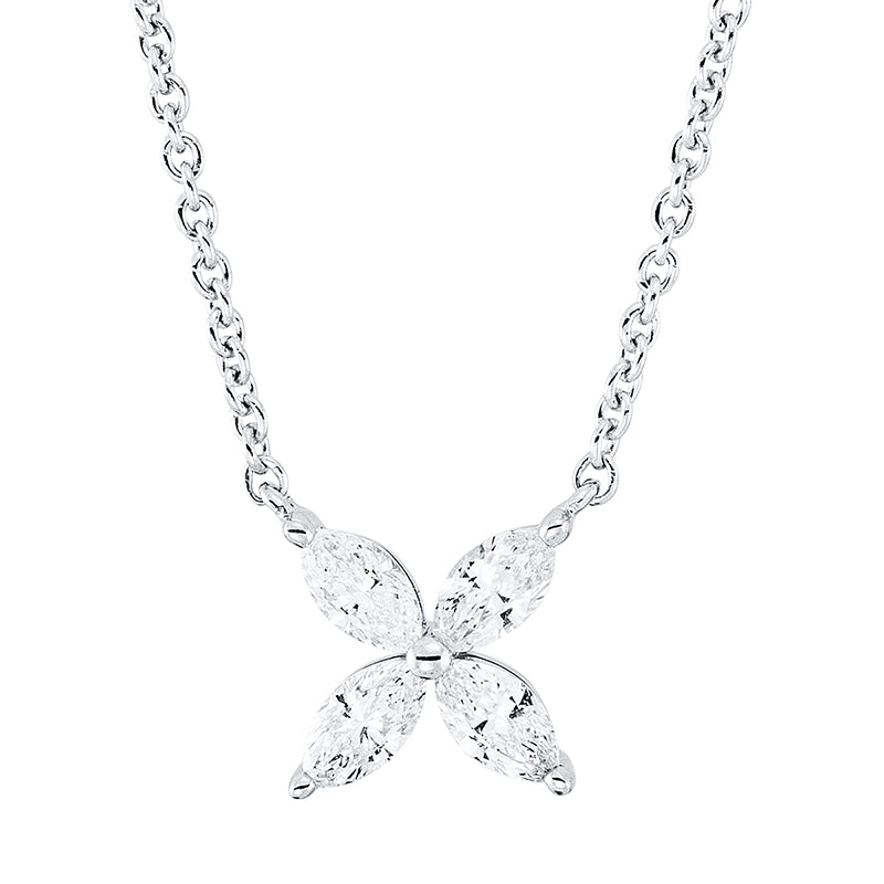 Collier 18 kt WG, mit ZÖ 40,6 cm & 43,2 cm, 4 Nav. 0,39 ct, TW-si