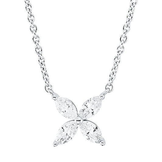 Collier 18 kt WG, mit ZÖ 40,6 cm & 43,2 cm, 4 Nav. 0,39 ct, TW-si