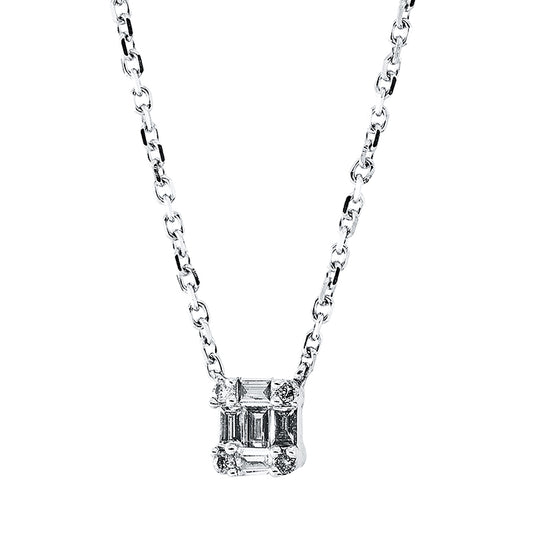 Collier 18 kt WG, 5 Bag. 0,06 ct, TW-si, 4 Brill. 0,02 ct, TW-si