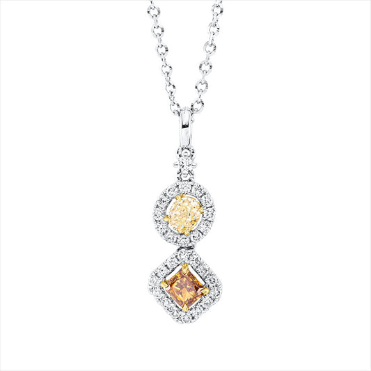 Collier 18 kt WG+GG, mit ZÖ, 27 Brill. 0,15 ct, TW-si, 1 Ov 0,19 ct, gelb, 1 Cu 0,18 ct, braun