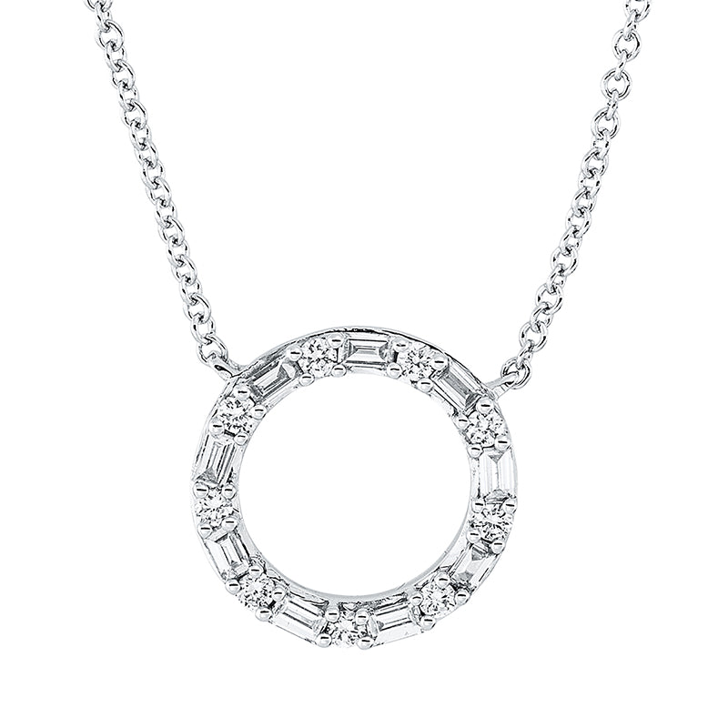 Collier 18 kt WG, 9 Bag. 0,14 ct, TW-si, 9 Brill. 0,09 ct, TW-si