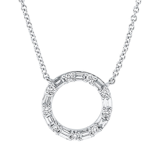 Collier 18 kt WG, 9 Bag. 0,14 ct, TW-si, 9 Brill. 0,09 ct, TW-si