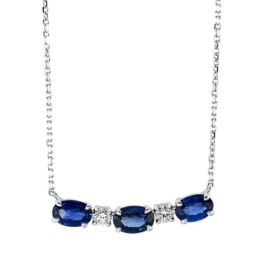 Collier 18 kt WG, 2 Brill. 0,18 ct, TW-si, 3 Saphire 1,68 ct blau