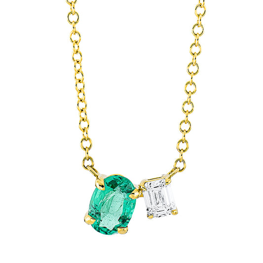 Collier 18 kt GG, mit ZÖ 42 cm, 1 Sm.schliff 0,28 ct, TW-si, 1 Smaragd 0,68 ct grün