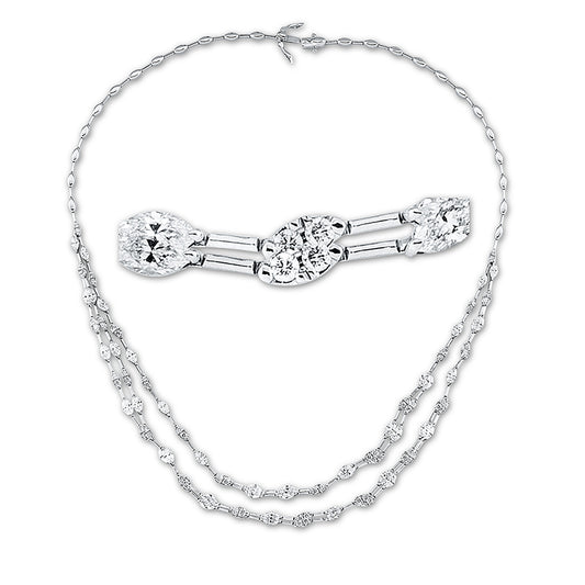 Collier 18 kt WG, 25 Nav. 4,68 ct, TW-si, 48 Brill. 1,18 ct, TW-si