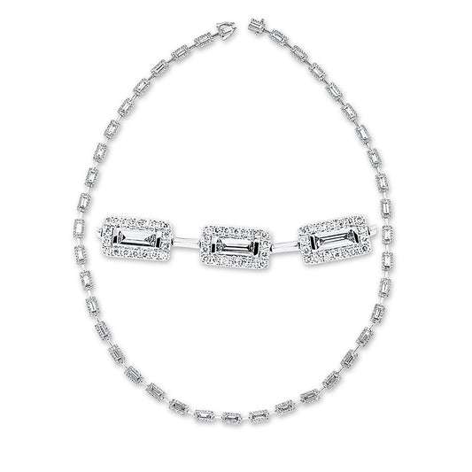 Collier 18 kt WG, 40 Bag. 3,87 ct, TW-si, 720 Brill. 2,81 ct, TW-si