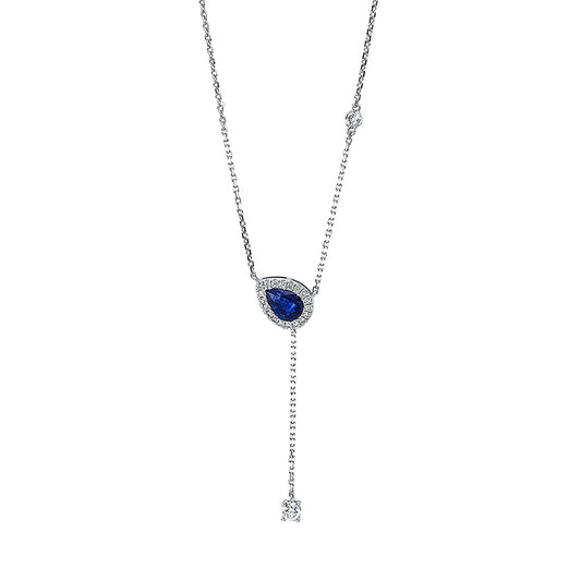 Collier 18 kt WG, 1 Brill. 0,03 ct, 1 Brill. 0,09 ct, TW-si, 19 Brill. 0,10 ct, TW-si, 1 Saphir 0,81 ct blau