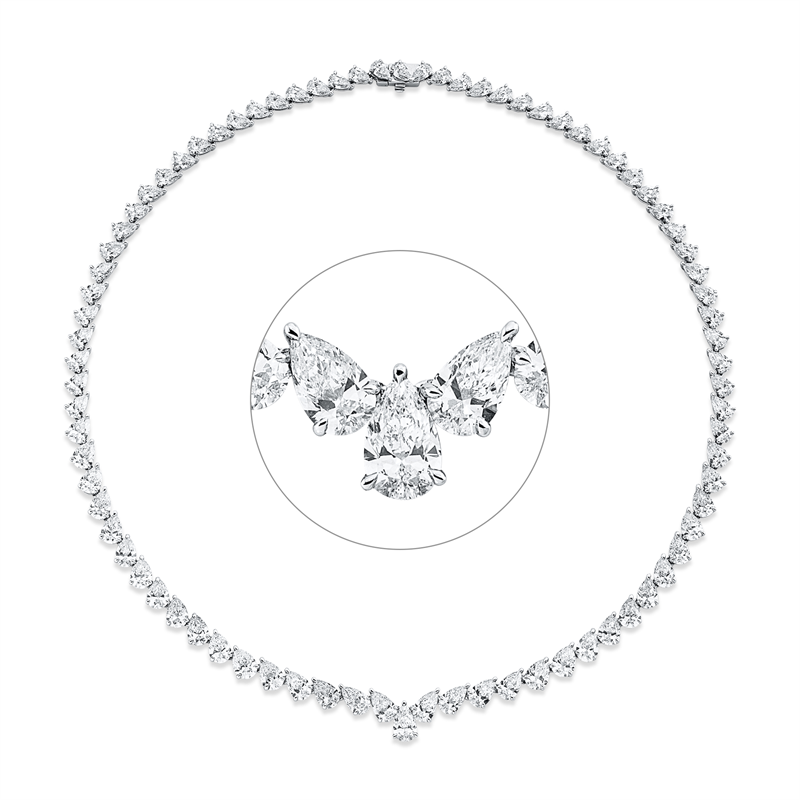 Collier 18 kt WG, 6 Tropfen 2,52 ct,22 Tropfen 11,02 ct, 6 Tropfen 3,54 ct, 48 Tropfen 11,79 ct, F-vvs