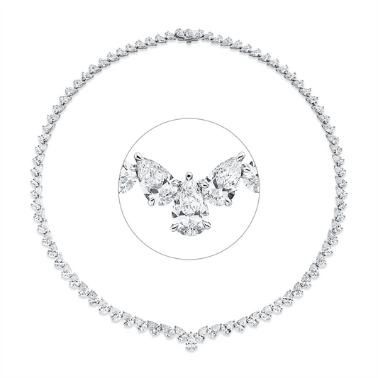 Collier 18 kt WG, 6 Tropfen 2,52 ct,22 Tropfen 11,02 ct, 6 Tropfen 3,54 ct, 48 Tropfen 11,79 ct, F-vvs