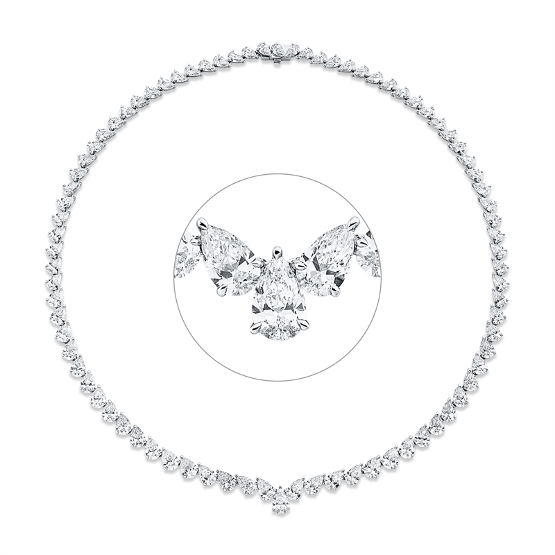Collier 18 kt WG, 6 Tropfen 2,52 ct, 22 Tropfen 11,02 ct, 6 Tropfen 3,54ct,48 Tropfen 11,79ct, F-vvs