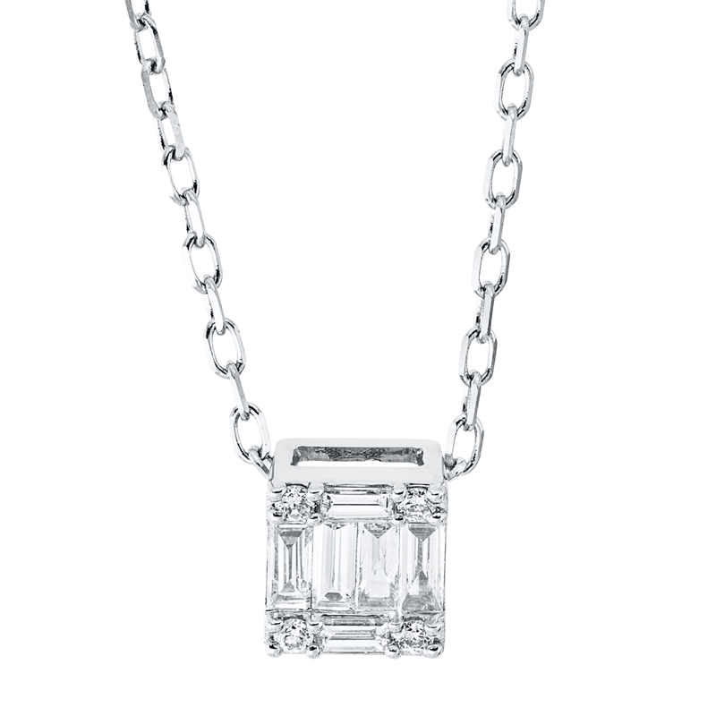 Collier 18 kt WG, 4 Bag. 0,10 ct, TW-si, 2 Bag. 0,03 ct, TW-si, 4 Brill. 0,03 ct, TW-si