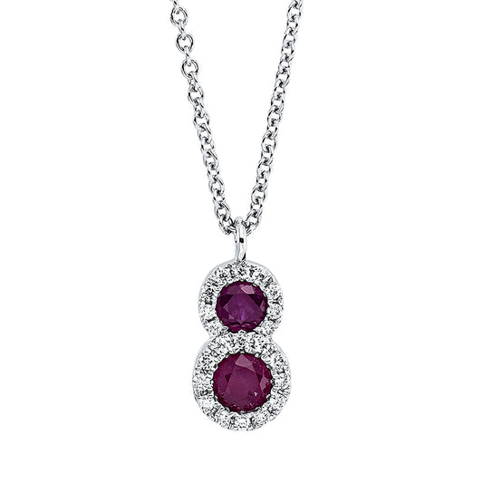 Collier 18 kt WG, mit Öse, 21 Brill. 0,07 ct, TW-si, 2 Rubine 0,23 ct rot