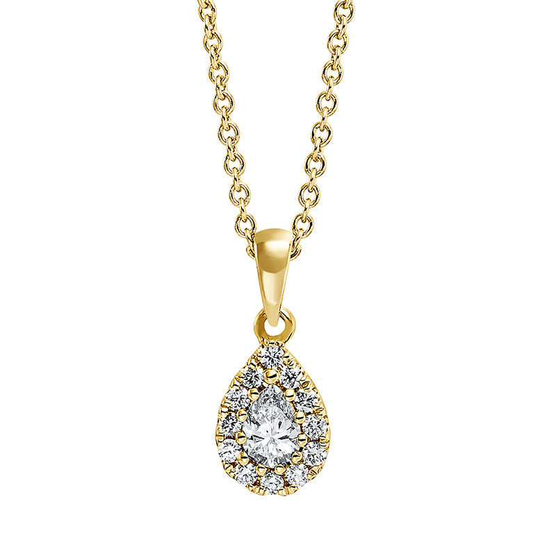 Collier 18 kt GG, mit ZÖ 42 cm, 1 Tropfen 0,15 ct, TW-si, 12 Brill. 0,10 ct, TW-si