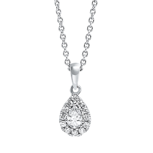 Collier 18 kt WG, mit ZÖ 42 cm, 1 Tropfen 0,16 ct, TW-si, 12 Brill. 0,10 ct, TW-si