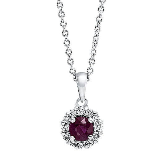 Collier 18 kt WG, mit ZÖ 42 cm, 12 Brill. 0,13 ct, TW-si, 1 Rubin 0,37 ct rot