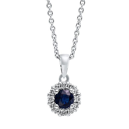 Collier 18 kt WG, mit ZÖ 42 cm, 12 Brill. 0,13 ct, TW-si, 1 Saphir 0,35 ct blau