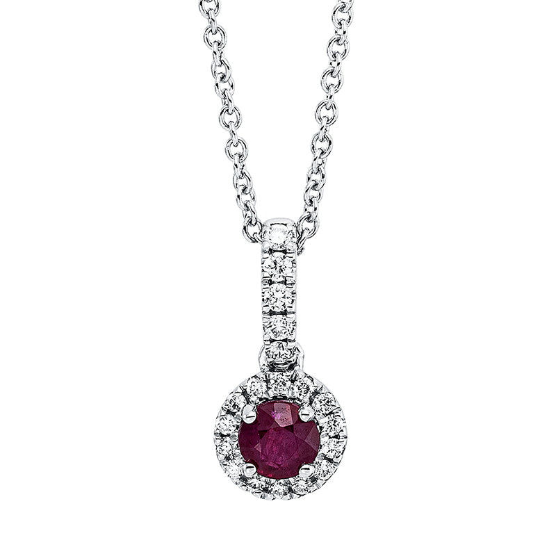 Collier 18 kt WG, mit ZÖ 42 cm, 19 Brill. 0,12 ct, TW-si, 1 Rubin 0,33 ct rot