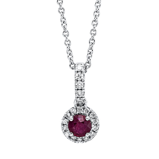 Collier 18 kt WG, mit ZÖ 42 cm, 19 Brill. 0,12 ct, TW-si, 1 Rubin 0,33 ct rot