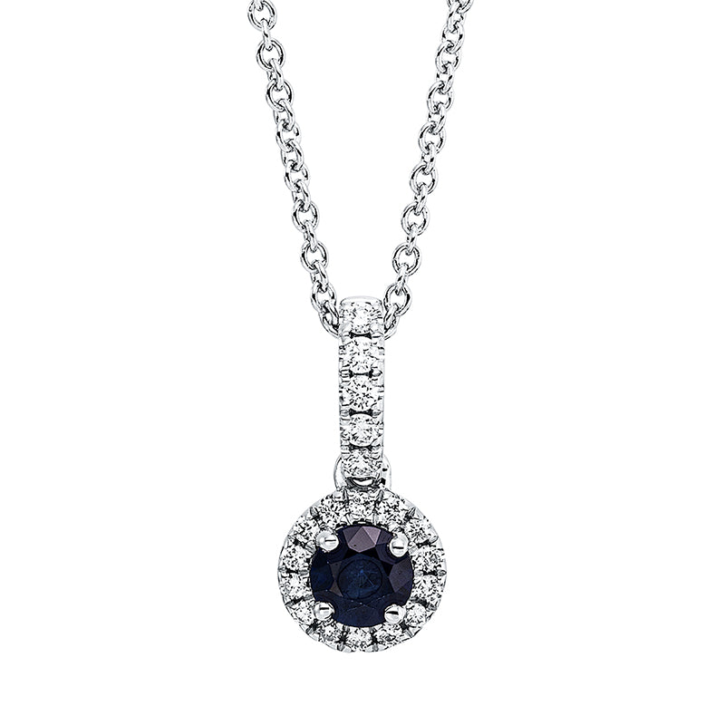 Collier 18 kt WG, mit ZÖ 42 cm, 19 Brill. 0,12 ct, TW-si, 1 Saphir 0,33 ct blau