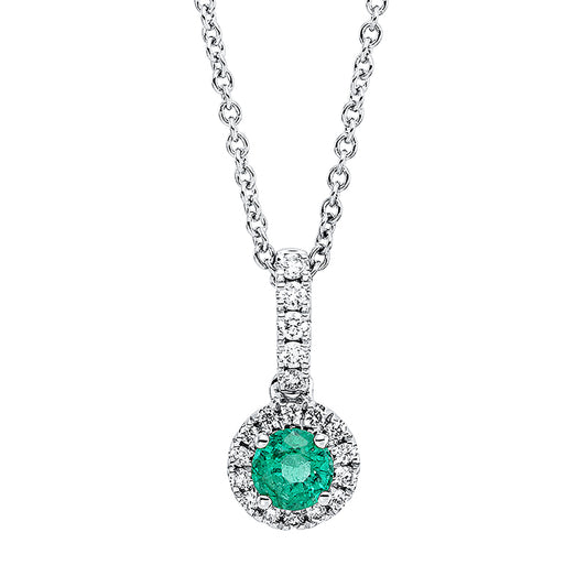 Collier 18 kt WG, mit ZÖ 42 cm, 19 Brill. 0,12 ct, TW-si, 1 Smaragd 0,24 ct grün