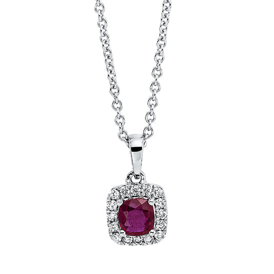 Collier 18 kt WG, mit ZÖ 42 cm, 16 Brill. 0,10 ct, TW-si, 1 Rubin 0,37 ct rot