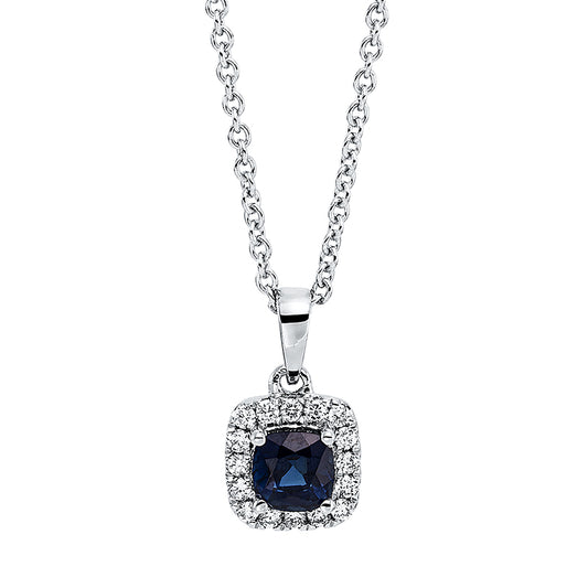 Collier 18 kt WG, mit ZÖ 42 cm, 16 Brill. 0,10 ct, TW-si, 1 Saphir 0,40 ct blau