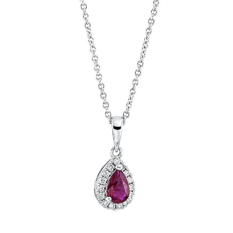 Collier 18 kt WG, mit ZÖ 42 cm, 15 Brill. 0,11 ct, TW-si, 1 Rubin 0,36 ct rot