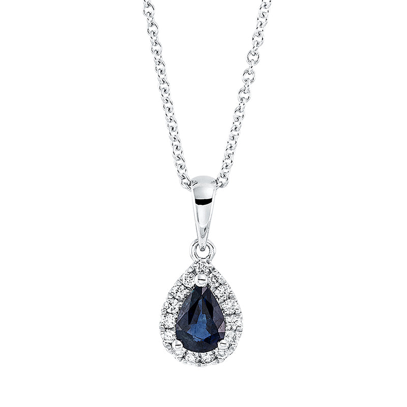 Collier 18 kt WG, mit ZÖ 42 cm, 15 Brill. 0,11 ct, TW-si, 1 Saphir 0,49 ct blau