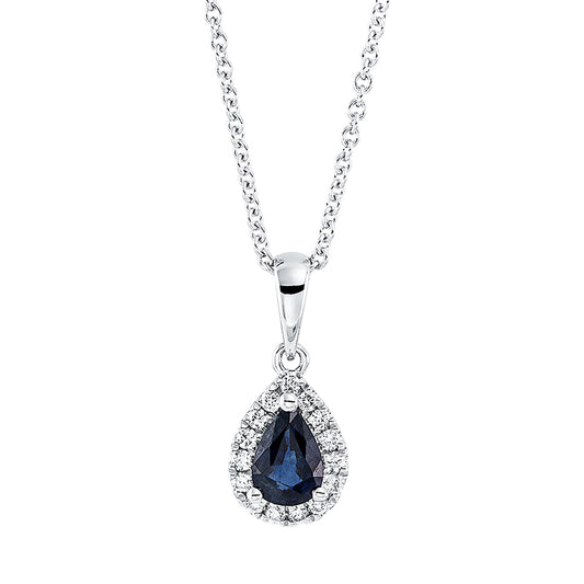 Collier 18 kt WG, mit ZÖ 42 cm, 15 Brill. 0,11 ct, TW-si, 1 Saphir 0,49 ct blau