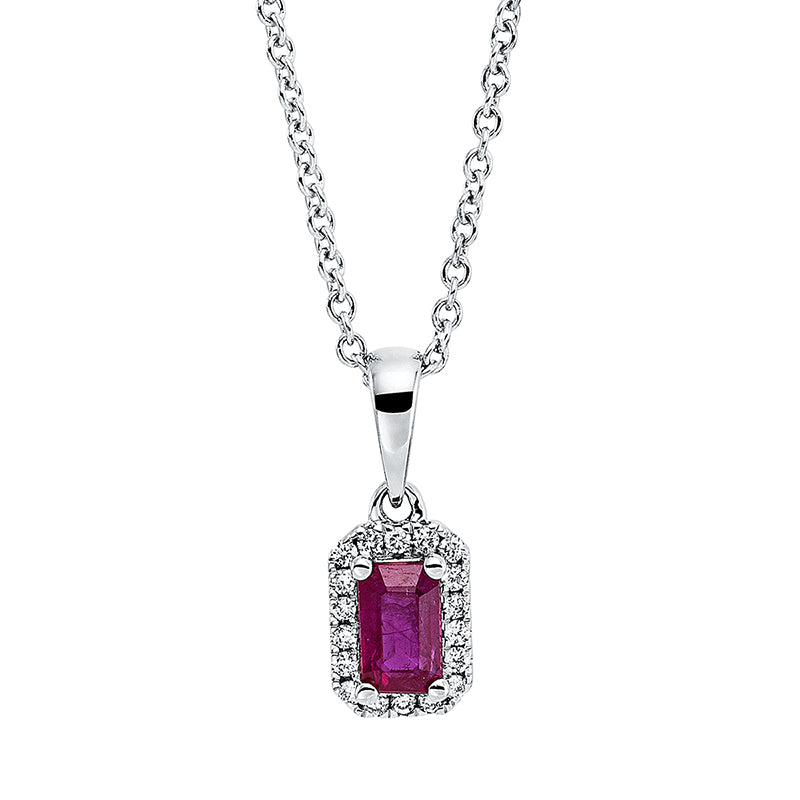 Collier 18 kt WG, mit ZÖ 42 cm, 18 Brill. 0,07 ct, TW-si, 1 Rubin 0,32 ct rot