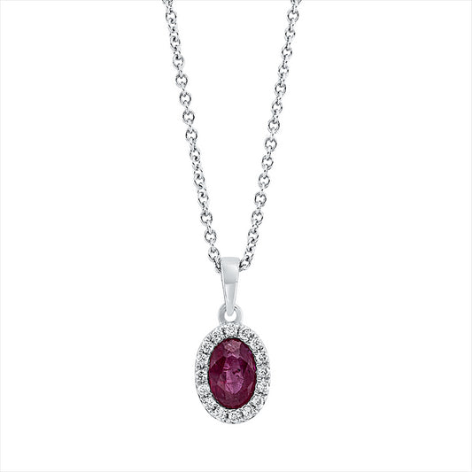 Collier 18 kt WG, mit ZÖ 42 cm, 16 Brill. 0,07 ct, TW-si, 1 Rubin 0,47 ct rot