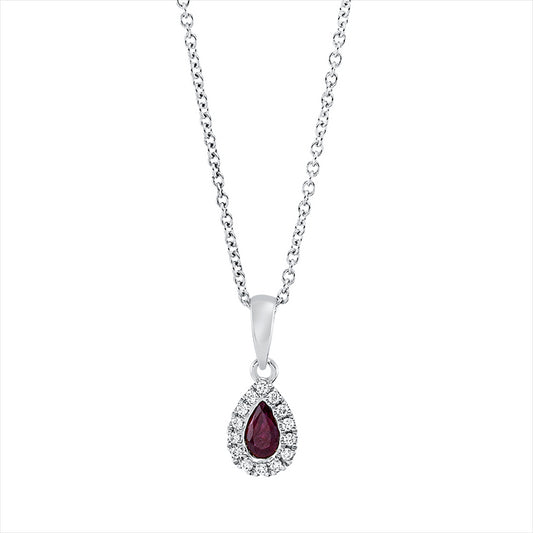 Collier 18 kt WG, mit ZÖ 42 cm, 14 Brill. 0,06 ct, TW-si, 1 Rubin 0,26 ct rot