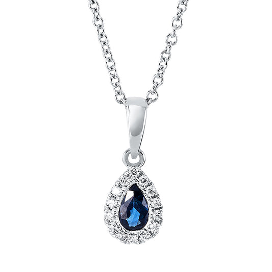 Collier 18 kt WG, mit ZÖ 42 cm, 14 Brill. 0,06 ct, TW-si, 1 Saphir 0,24 ct blau