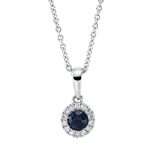 Collier 18 kt WG, mit ZÖ 42 cm, 14 Brill. 0,08 ct, TW-si, 1 Saphir 0,28 ct blau