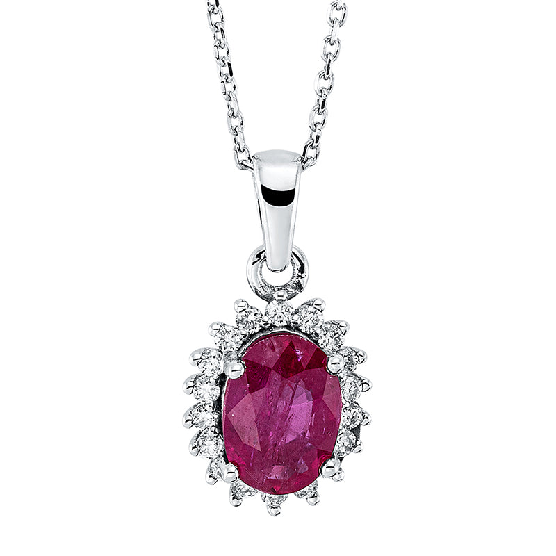 Collier 14 kt WG, mit Öse, 18 Brill. 0,13 ct, F-si, 1 Rubin 0,90 ct rot