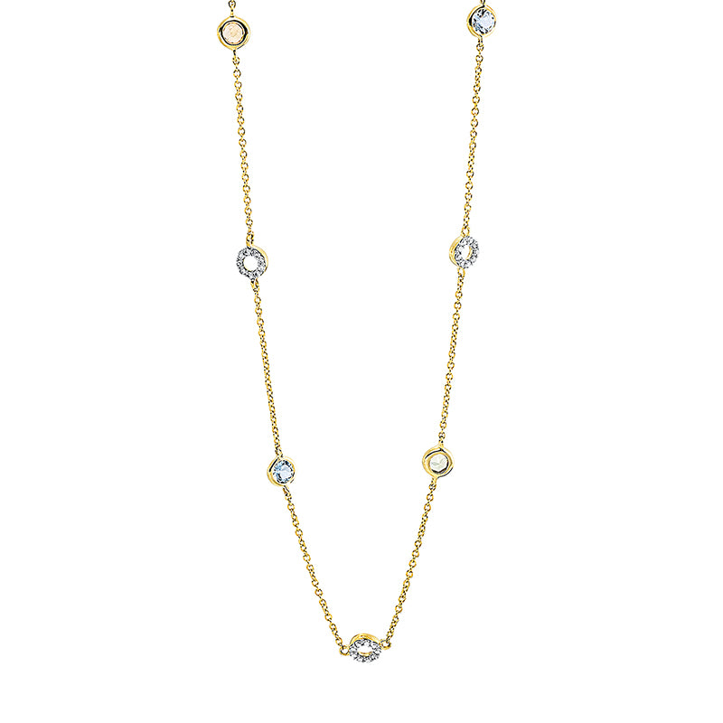 Collier 18 kt GG, 54 Brill. 0,22 ct, TW-si, 1 Peri 0,08 ct, 2 Citr 0,16 ct, 2 Morg 0,16 ct, 2 Aquam 0,16 ct