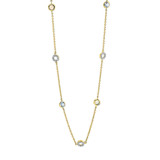 Collier 18 kt GG, 54 Brill. 0,22 ct, TW-si, 1 Peri 0,08 ct, 2 Citr 0,16 ct, 2 Morg 0,16 ct, 2 Aquam 0,16 ct