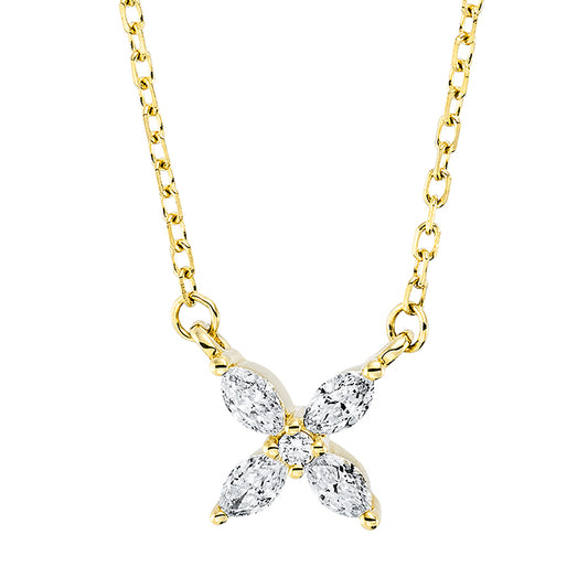 Collier 18 kt GG, mit ZÖ 40 cm, 4 Nav. 0,15 ct, TW-vsi, 1 Brill. 0,01 ct, TW-si