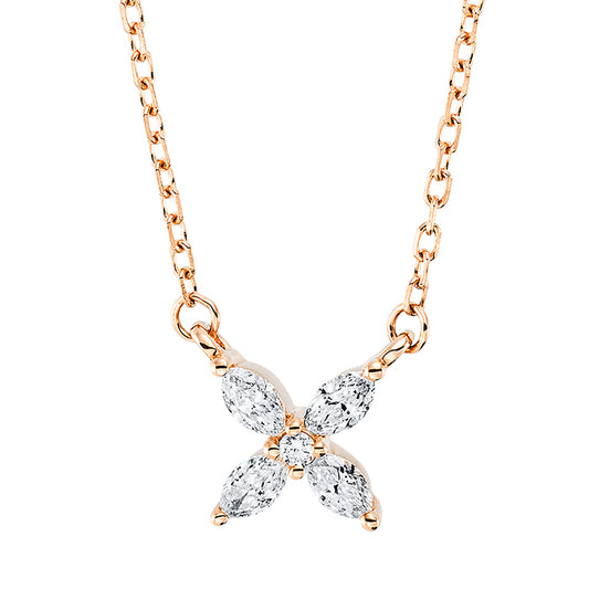 Collier 18 kt RG, mit ZÖ 40 cm, 4 Nav. 0,13 ct, TW-vsi, 1 Brill. 0,01 ct, TW-si