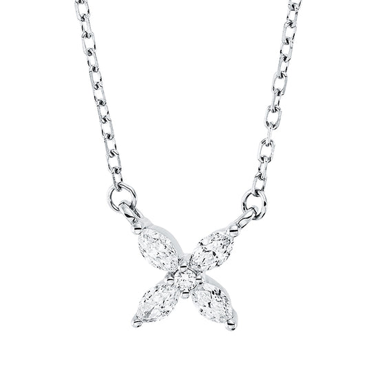 Collier 18 kt WG, mit ZÖ 40 cm, 4 Nav. 0,15 ct, TW-vsi, 1 Brill. 0,01 ct, TW-si