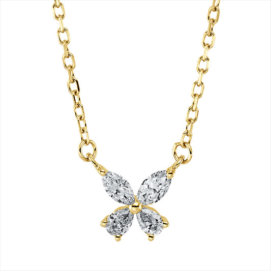 Collier 18 kt GG, mit ZÖ 40 cm, 2 Nav. 0,09 ct, TW-vsi, 2 Tropfen 0,07 ct, TW-vsi