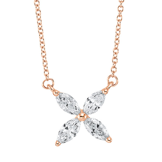 Collier 18 kt RG, mit ZÖ 40 cm, 4 Nav. 0,39 ct, TW-vsi