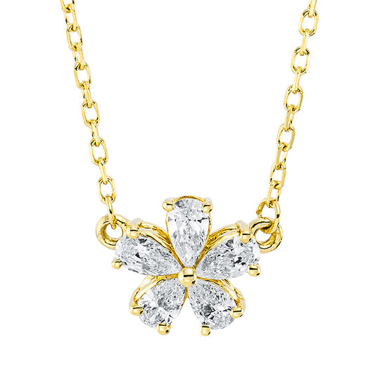 Collier 18 kt GG, mit ZÖ 40 cm, 5 Tropfen 0,30 ct, TW-vsi
