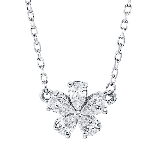 Collier 18 kt WG, mit ZÖ 40 cm, 5 Tropfen 0,29 ct, TW-vsi