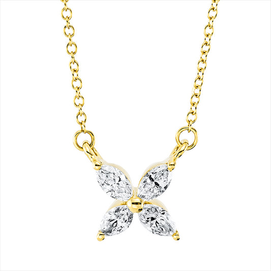 Collier 18 kt GG, mit ZÖ 40 cm, 4 Nav. 0,24 ct, TW-vsi