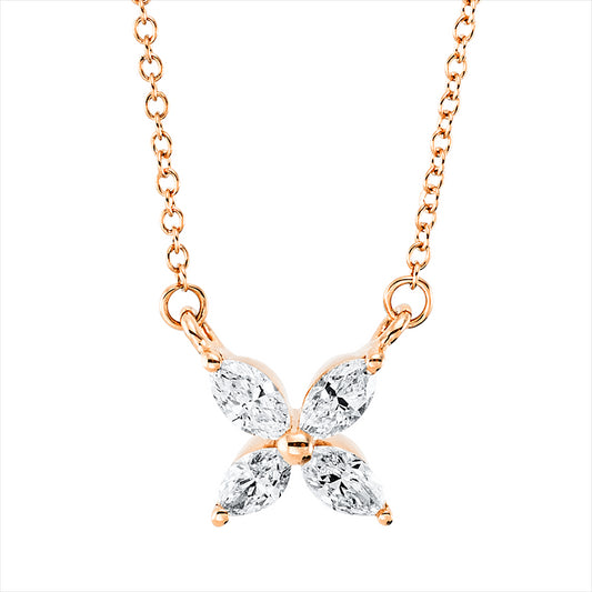 Collier 18 kt RG, mit ZÖ 40 cm, 4 Nav. 0,24 ct, TW-vsi