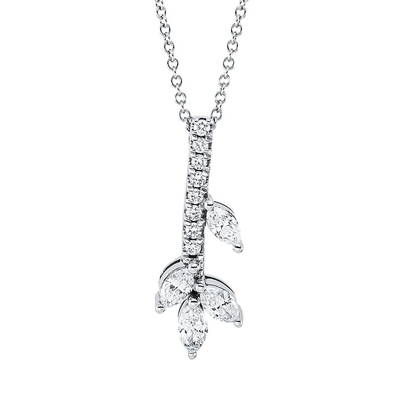 Collier 18 kt WG, mit ZÖ 40 cm, 4 Nav. 0,28 ct, TW-vsi, 8 Brill. 0,05 ct, TW-si