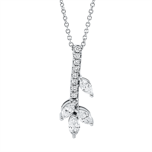 Collier 18 kt WG, mit ZÖ 40 cm, 4 Nav. 0,28 ct, TW-vsi, 8 Brill. 0,05 ct, TW-si