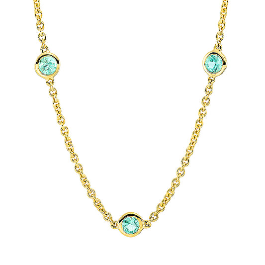 Collier 18 kt GG, mit ZÖ 40 cm + 41,5 cm, 13 Smaragde 1,30 ct grün